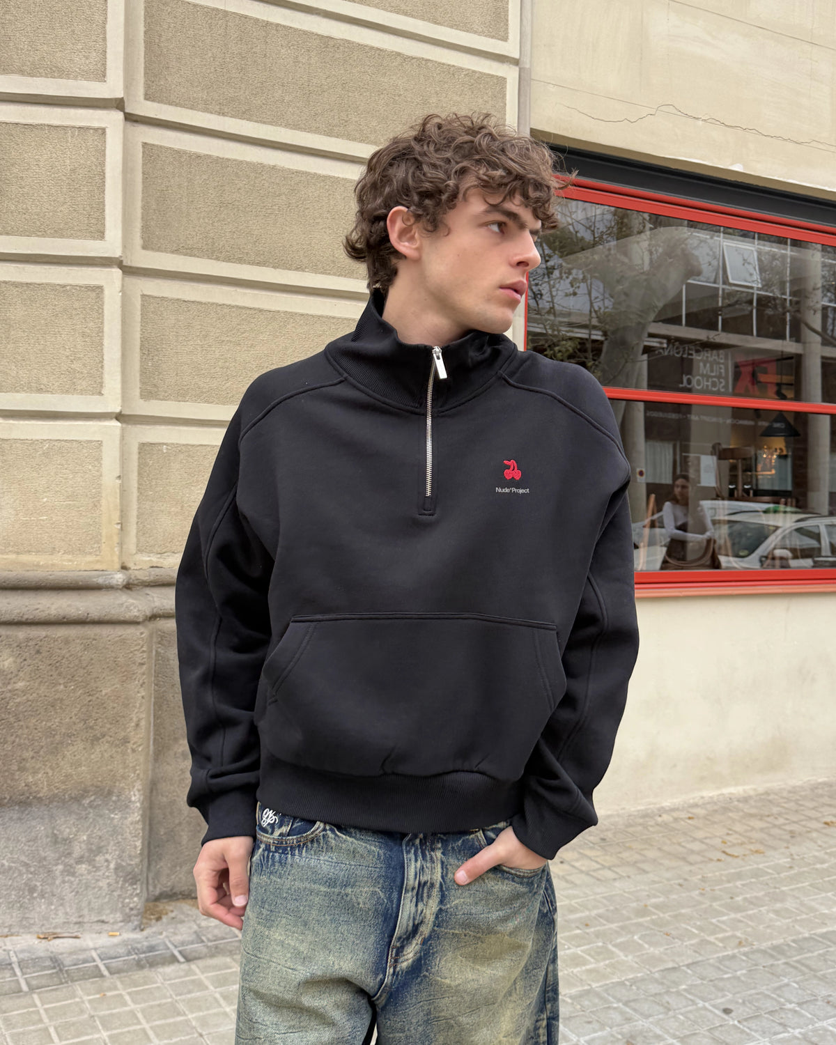 Basic Cherry Quarter-Zip Black