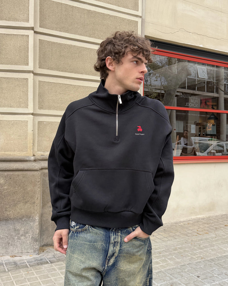 Basic Cherry Quarter-Zip Black