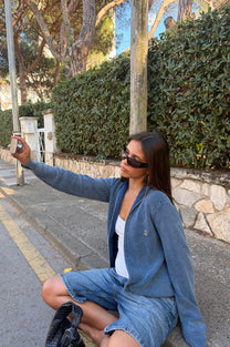 Shady Knit Zip-Up Cardigan Petrol Blue