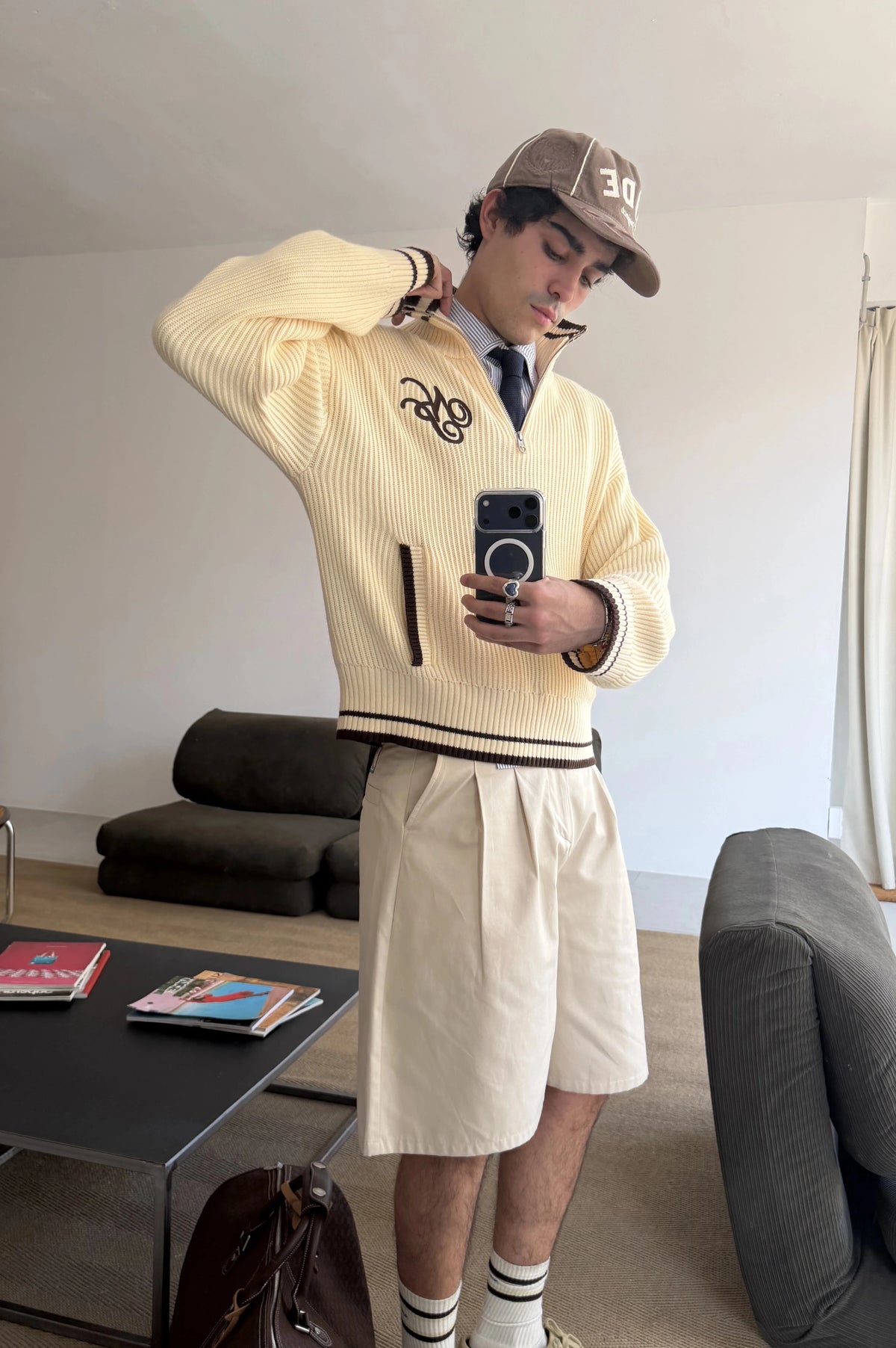 Ying-Yang Quarter-Zip Knit Off-white