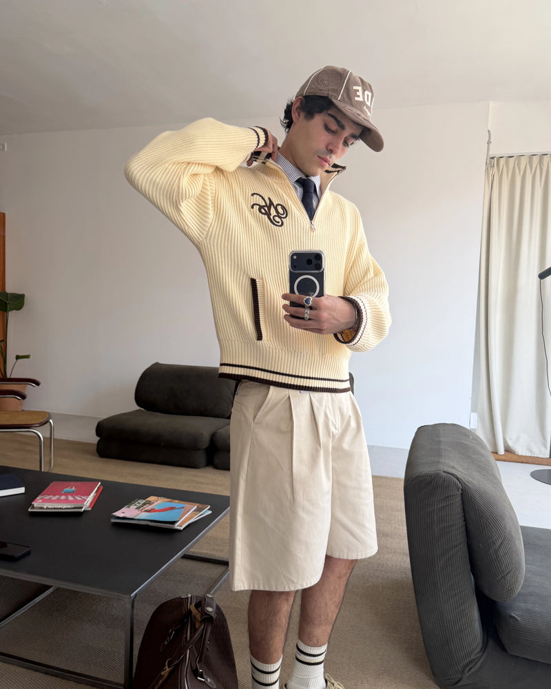 Ying-Yang Quarter-Zip Knit Off-white