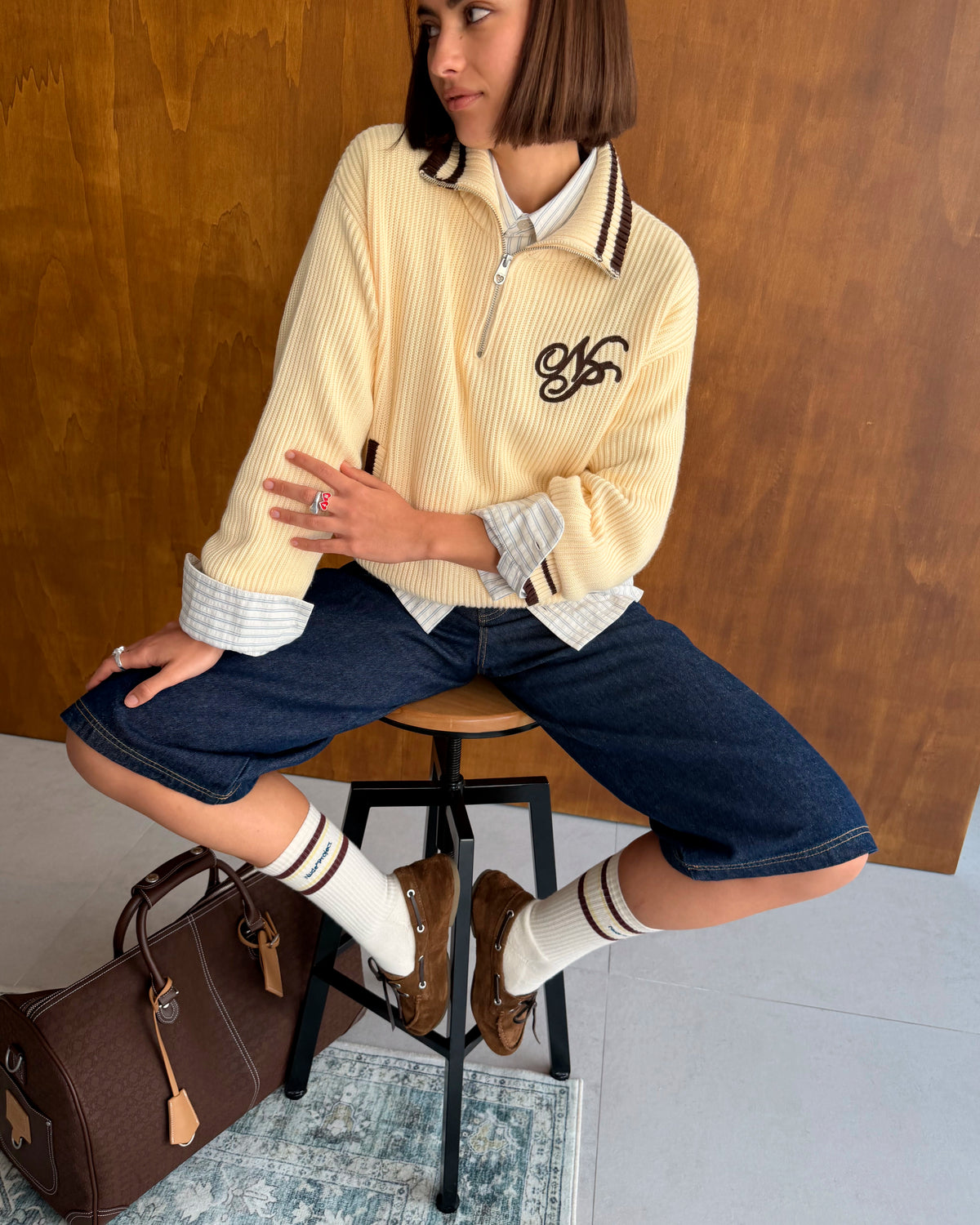 Ying-Yang Quarter-Zip Knit Off-white