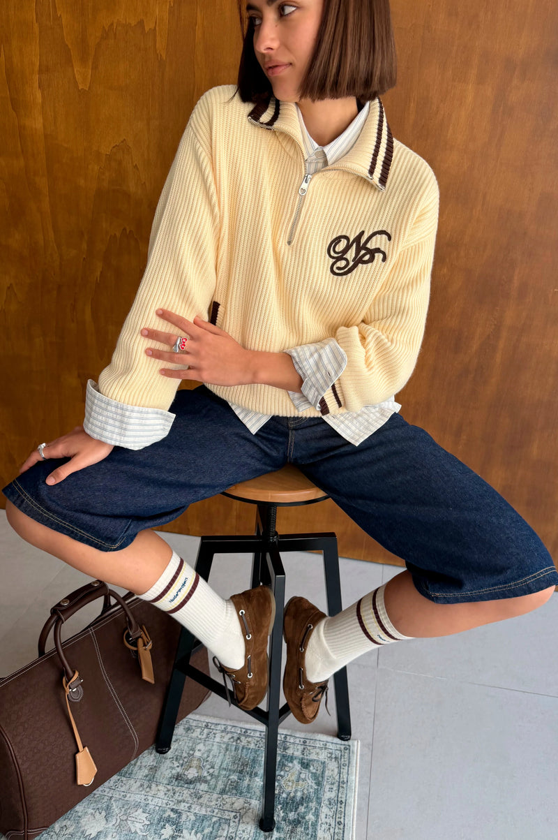 Ying-Yang Quarter-Zip Knit Off-white