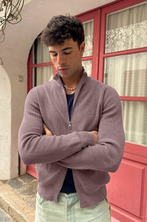 Shady Knit Zip-Up Cardigan Brown