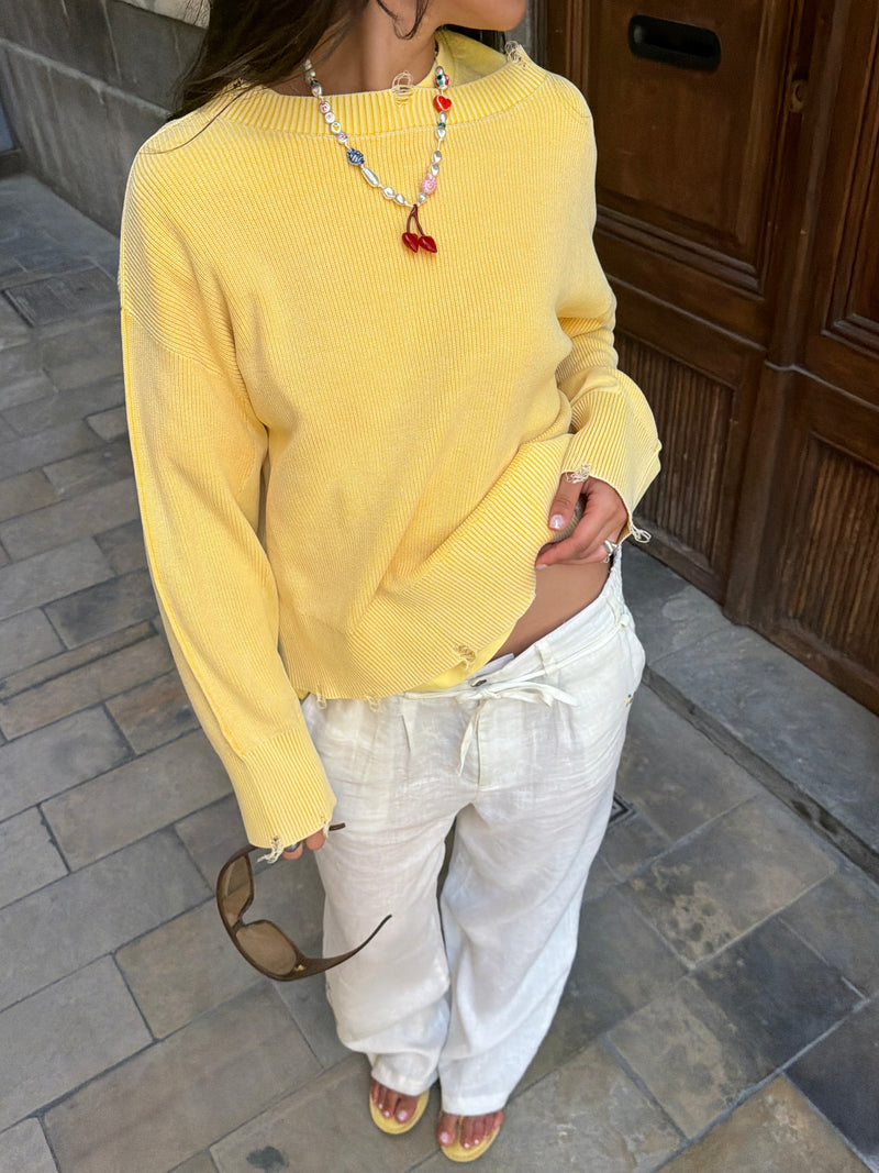 Perfect Cropped Knit Sweater Yellow