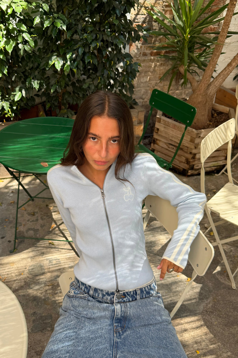 Cherries Full-Zip Knit Light Blue