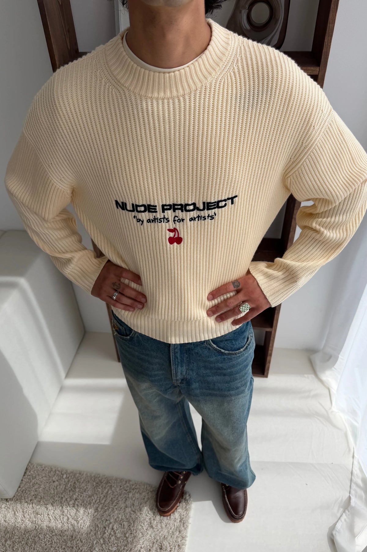 Wavy Knit Sweater Ivory