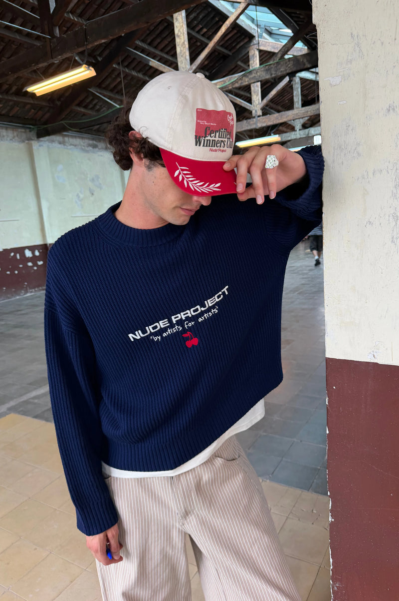 Wavy Knit Sweater Navy