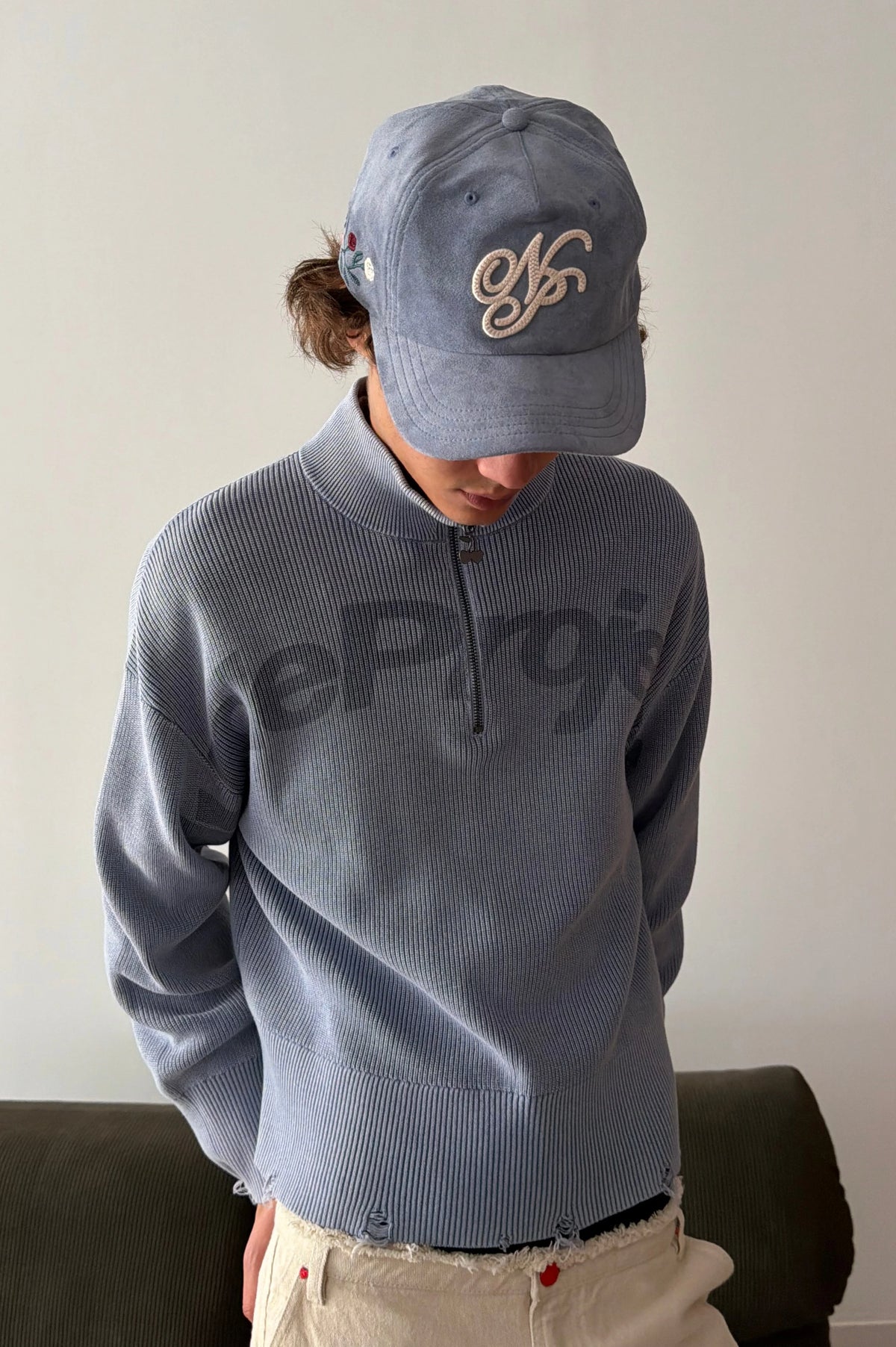 Beast Quarter-Zip Knit Blue Grey