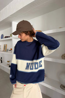 Big-Striped Knit Sweater Navy