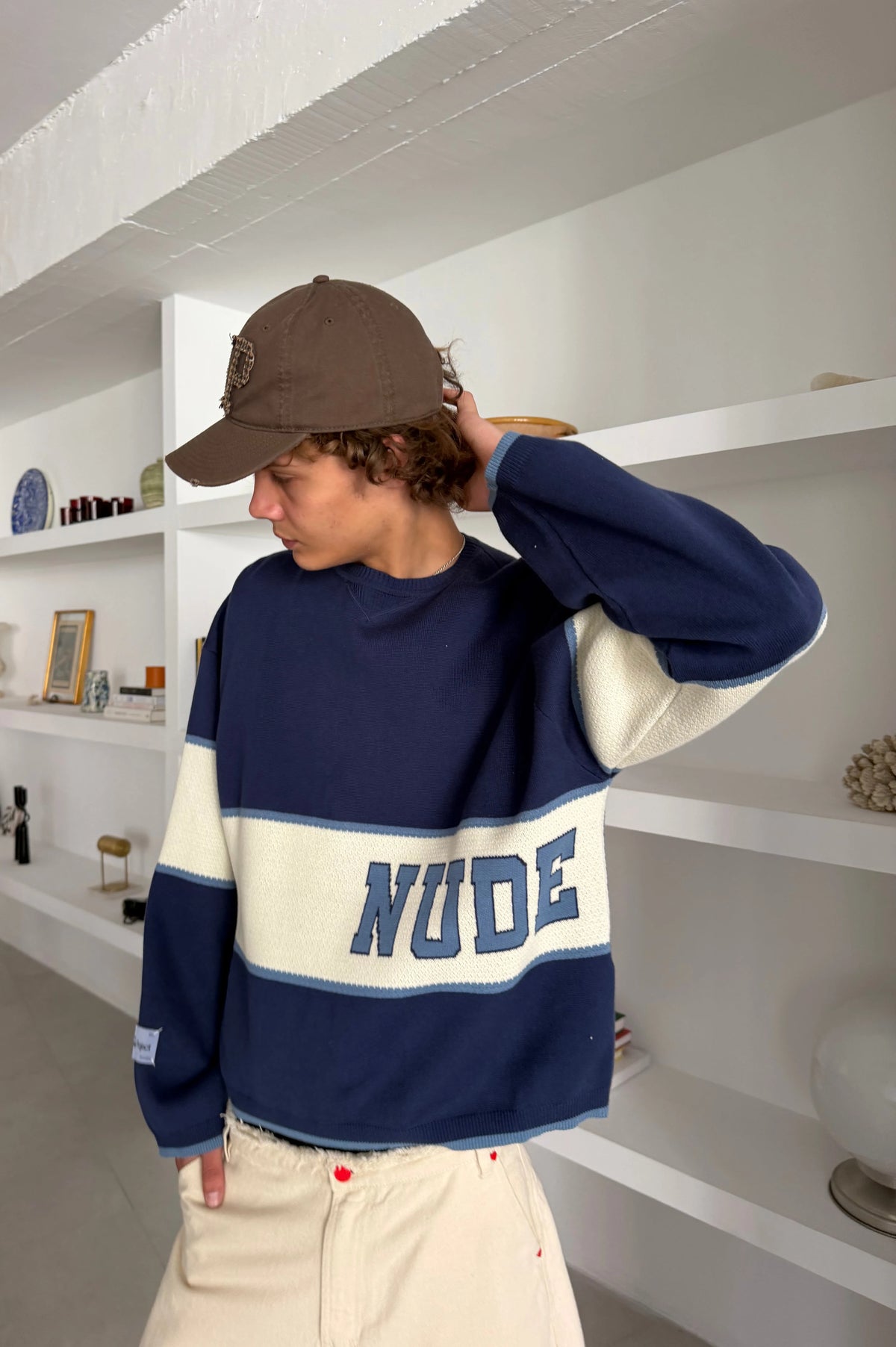 Big-Striped Knit Sweater Navy