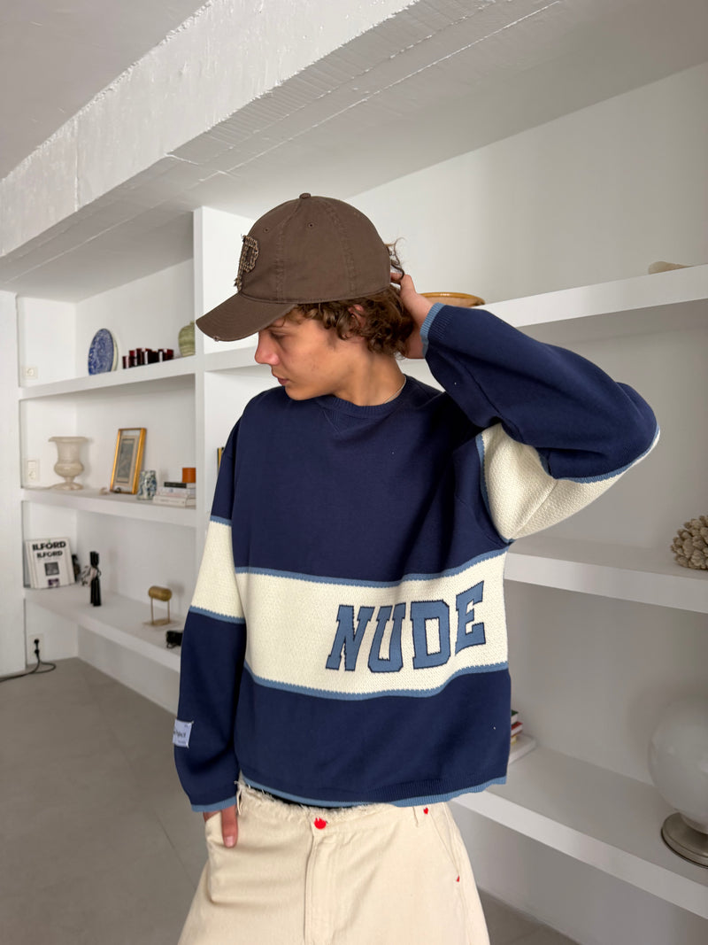 Big-Striped Knit Sweater Navy