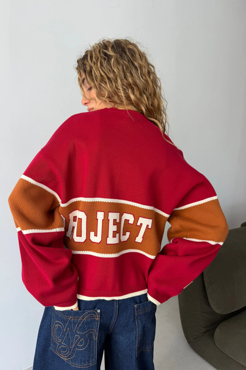 Big-Striped Knit Sweater Red