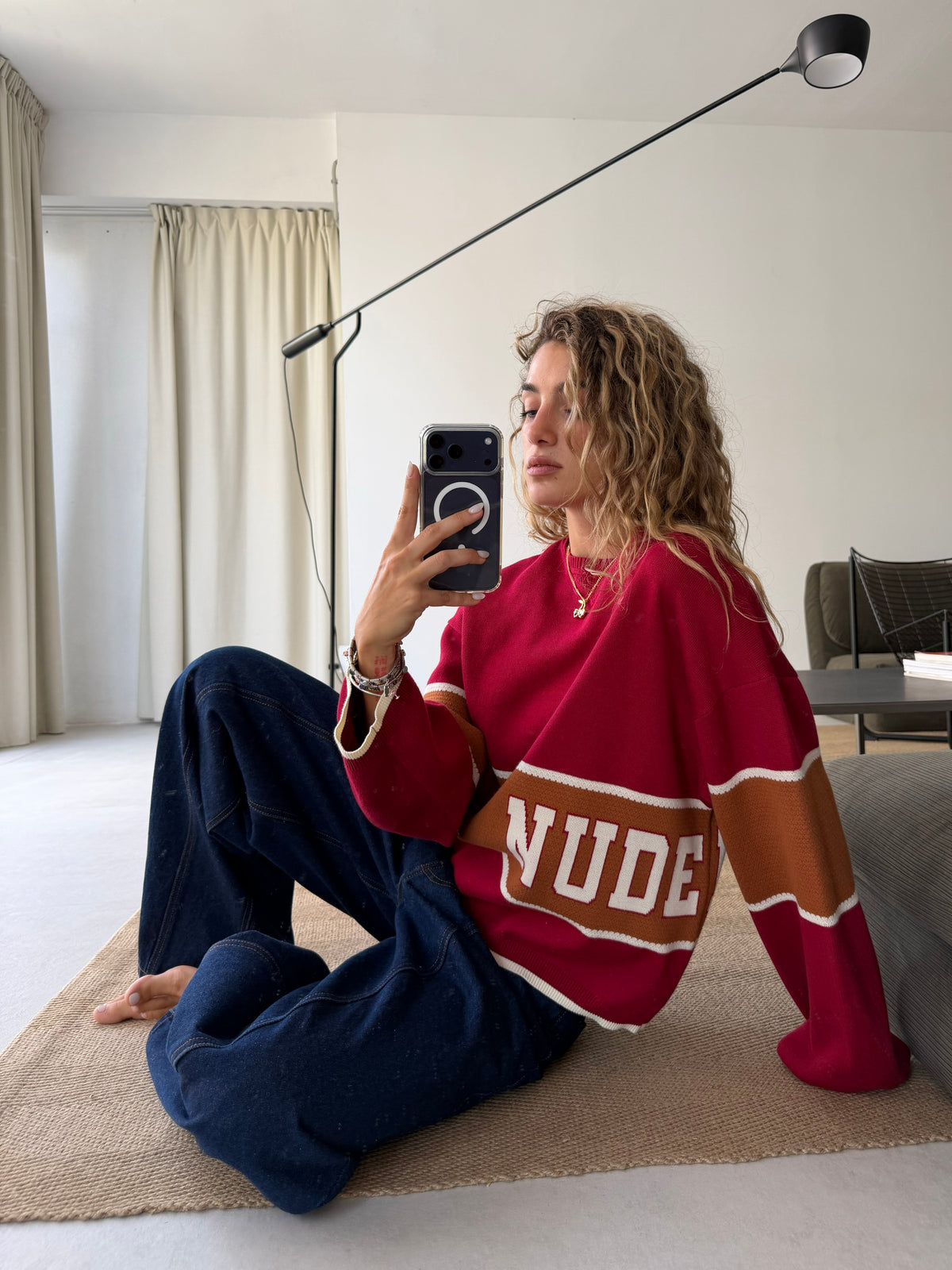 Big-Striped Knit Sweater Red