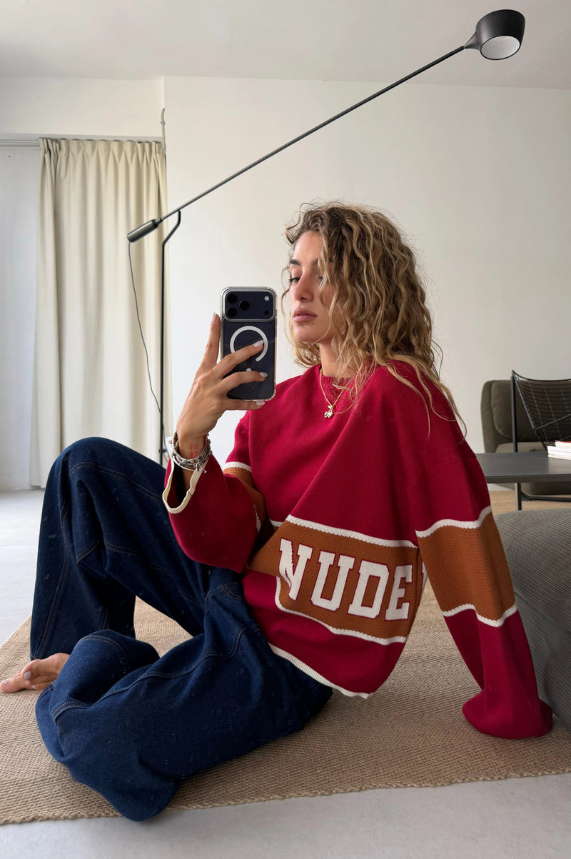 Big-Striped Knit Sweater Red