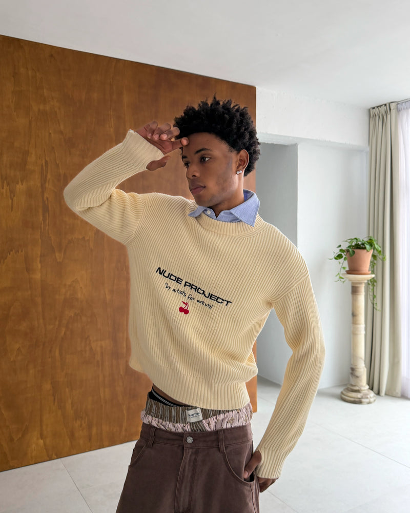 Wavy Knit Sweater Off-White