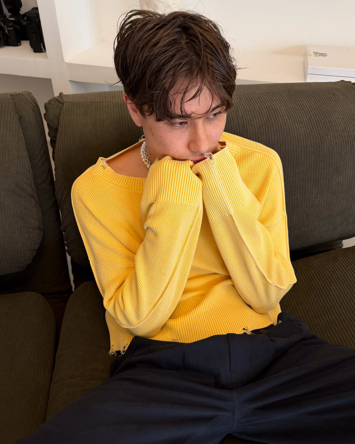 Perfect Cropped Knit Sweater Yellow