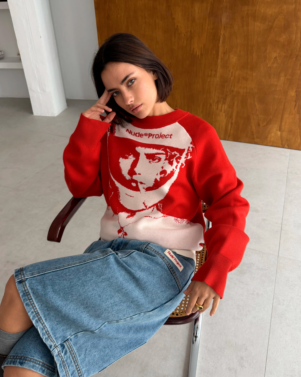 Face Knit Sweater Red