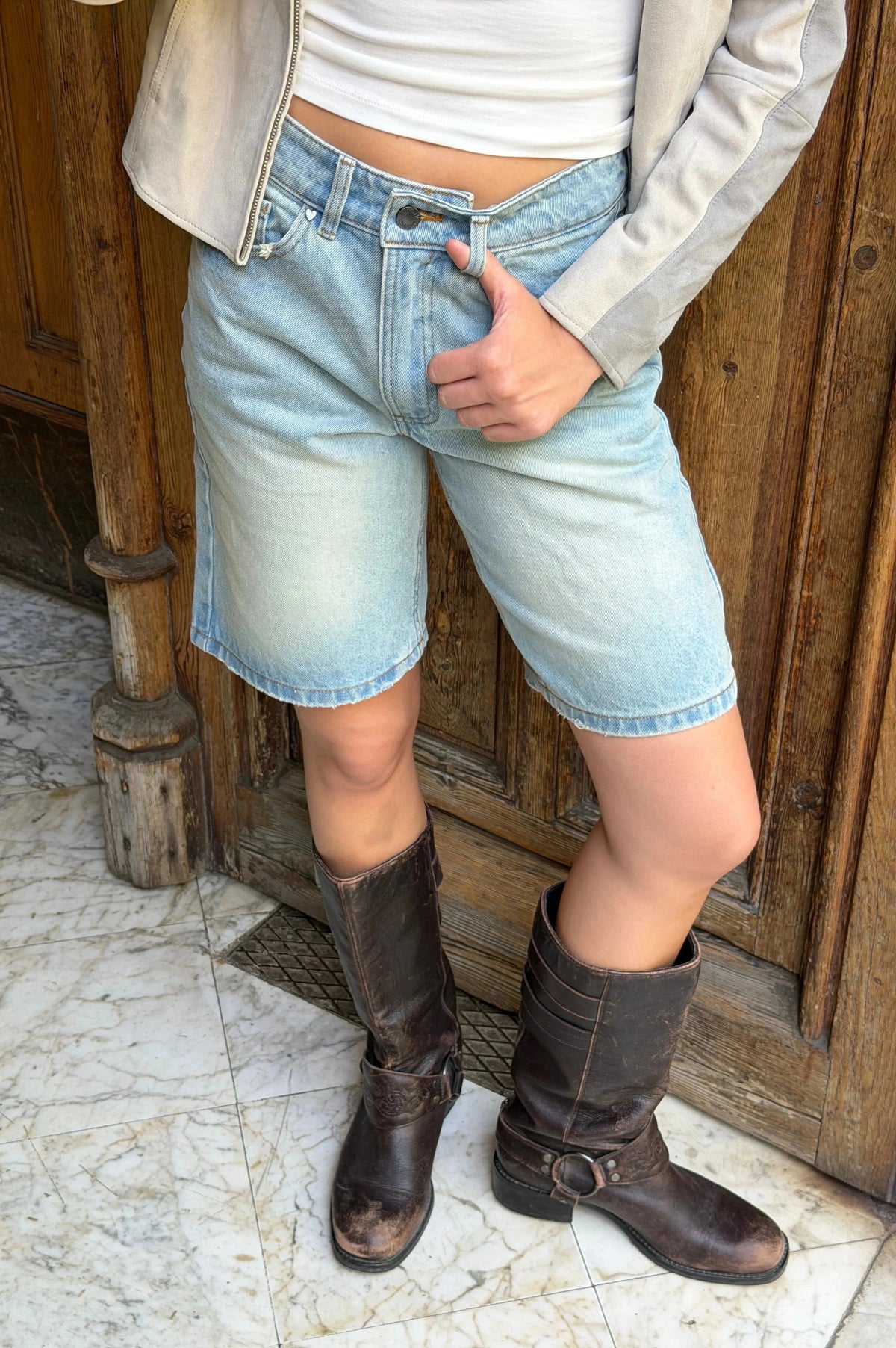 Straight Denim Shorts Sand Washed