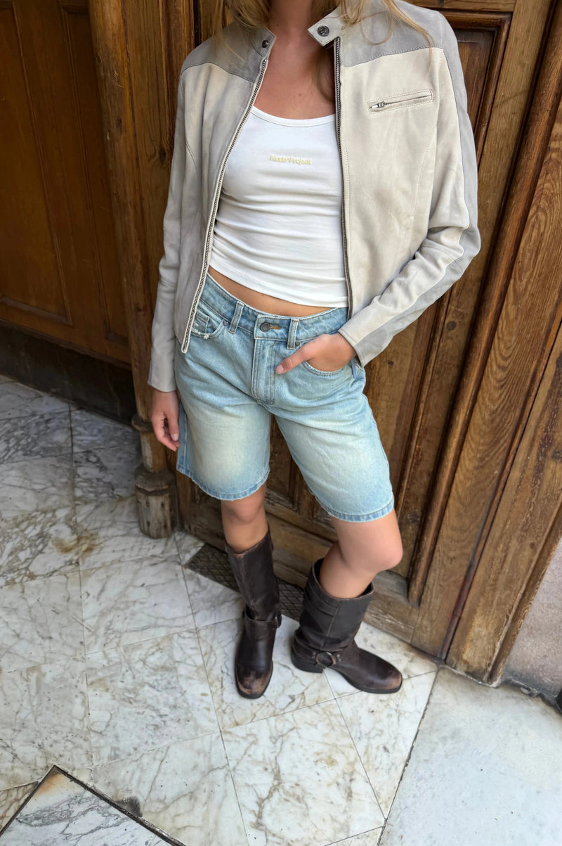 Straight Denim Shorts Sand Washed