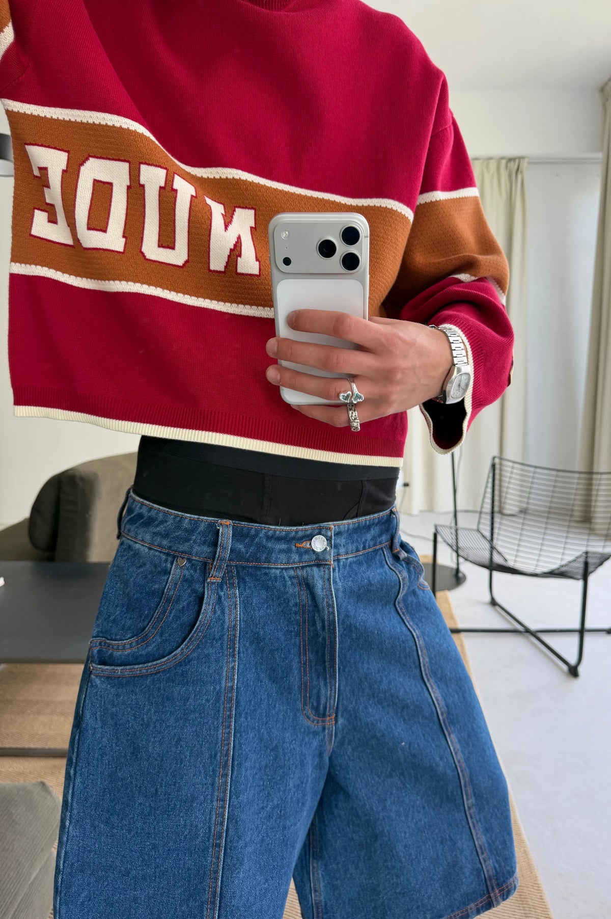 Big-Striped Knit Sweater Red