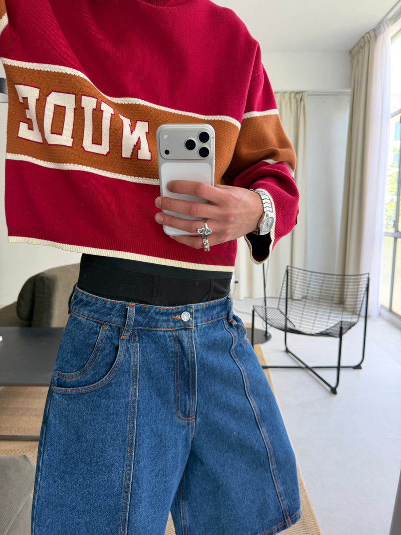 Big-Striped Knit Sweater Red