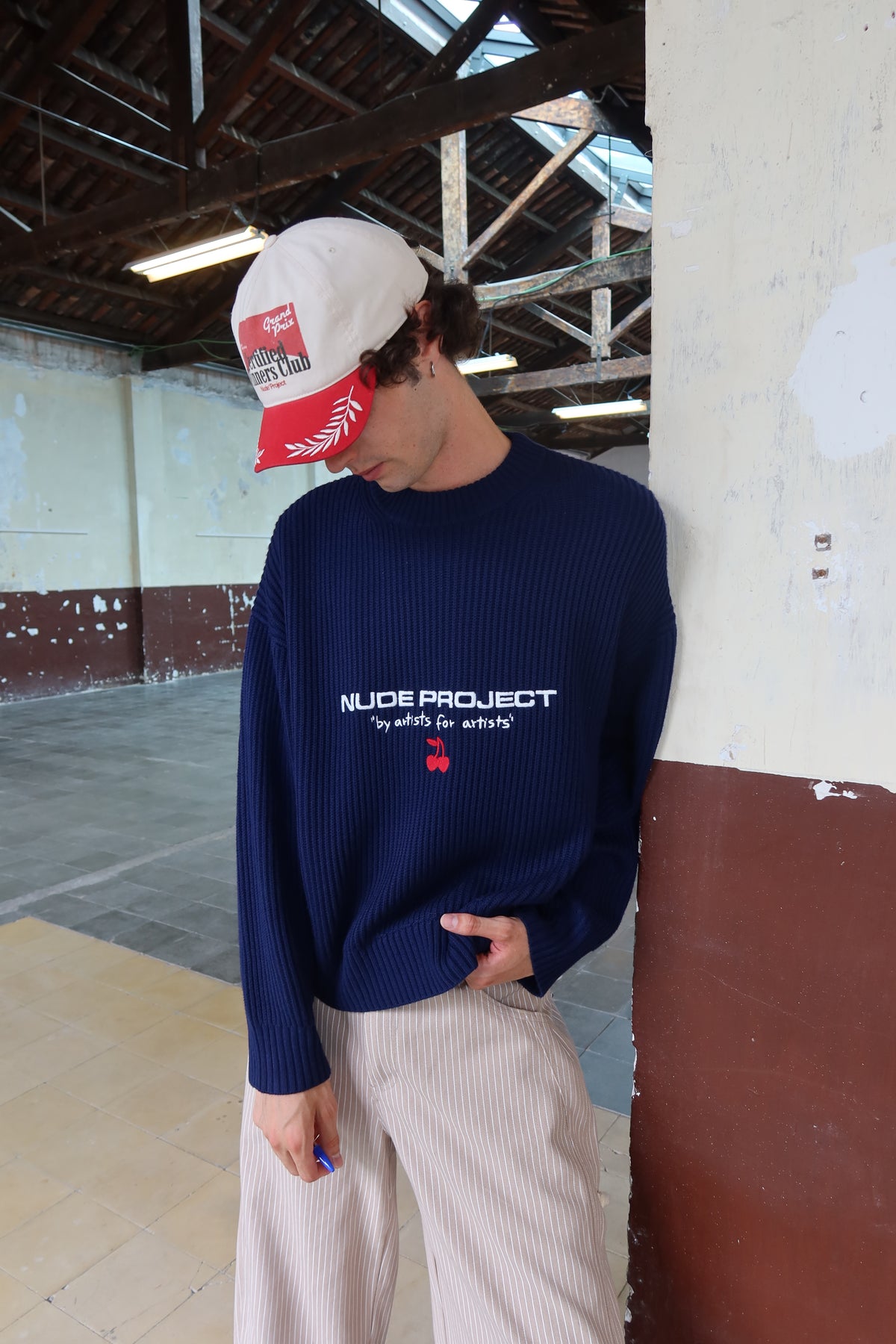 Wavy Knit Sweater Navy