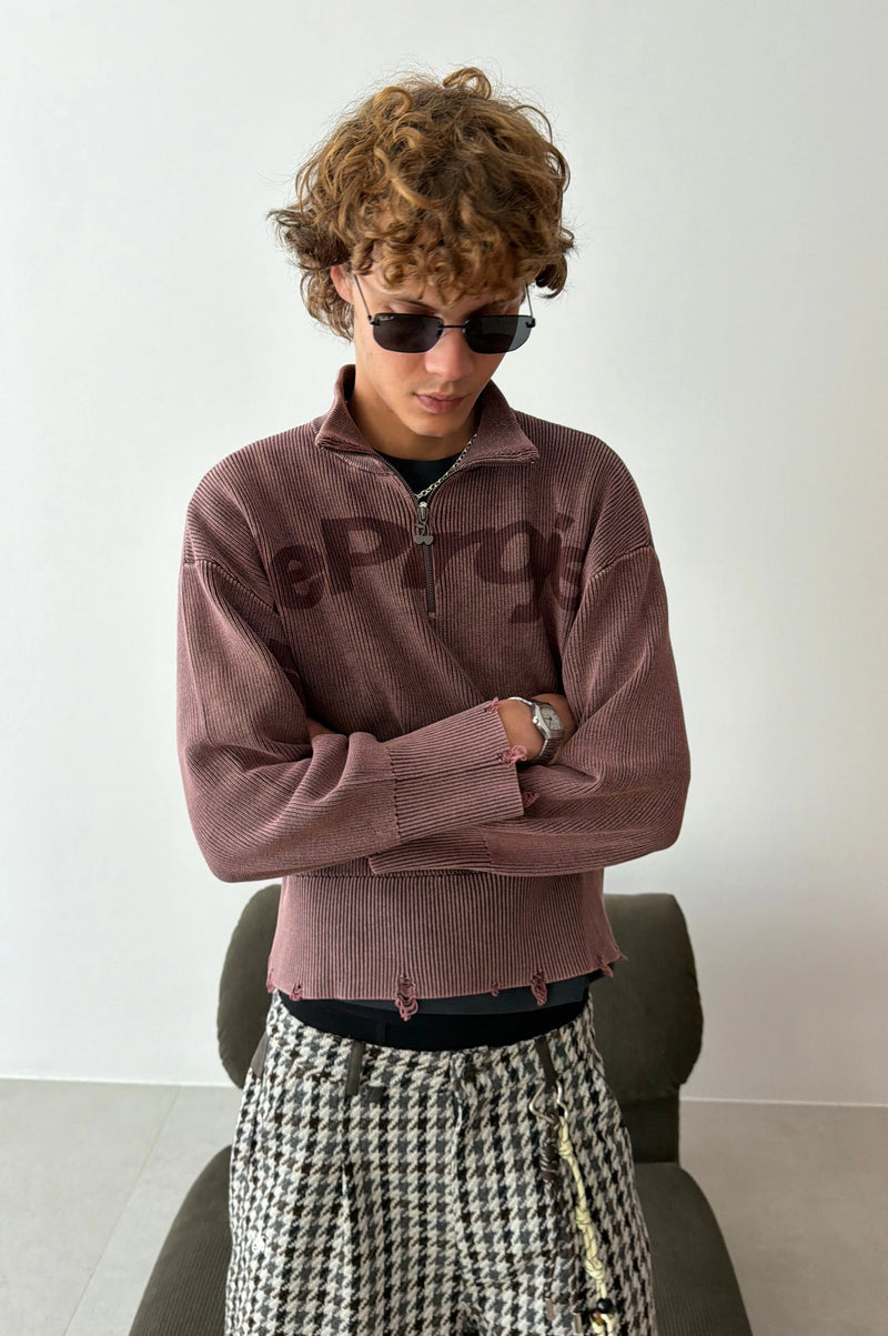 Beast Quarter-Zip Knit Brown