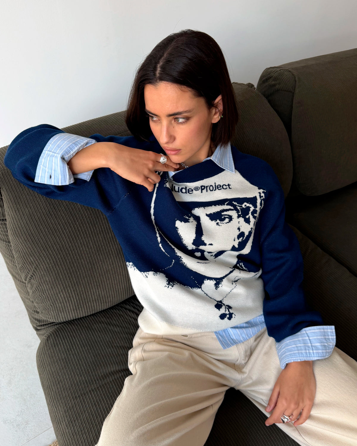 Face Knit Sweater Navy