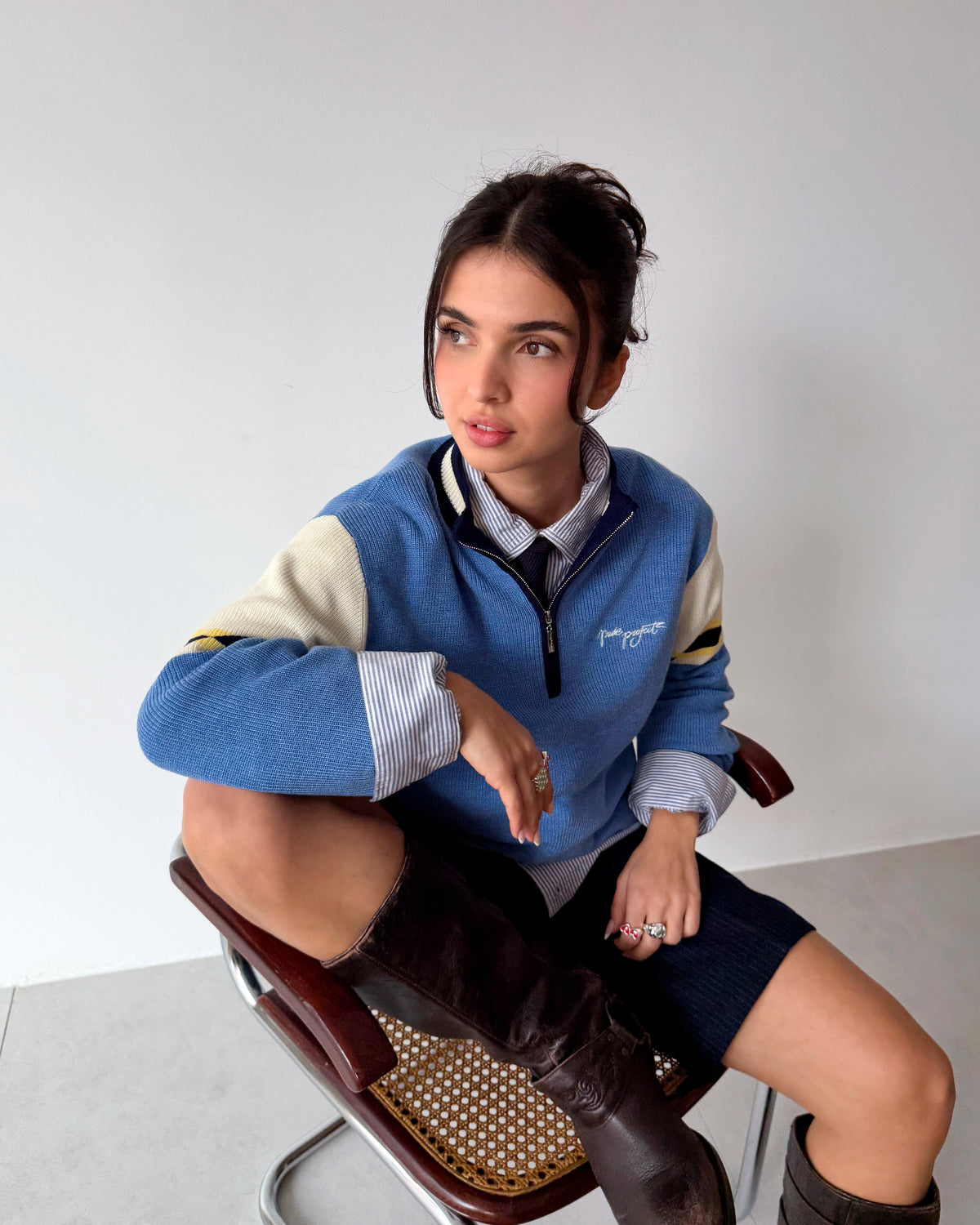 Senna Knit Quarter-Zip Blue