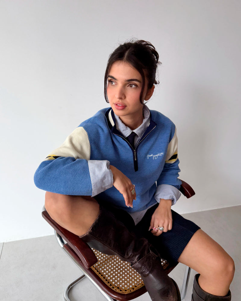 Senna Knit Quarter-Zip Blue