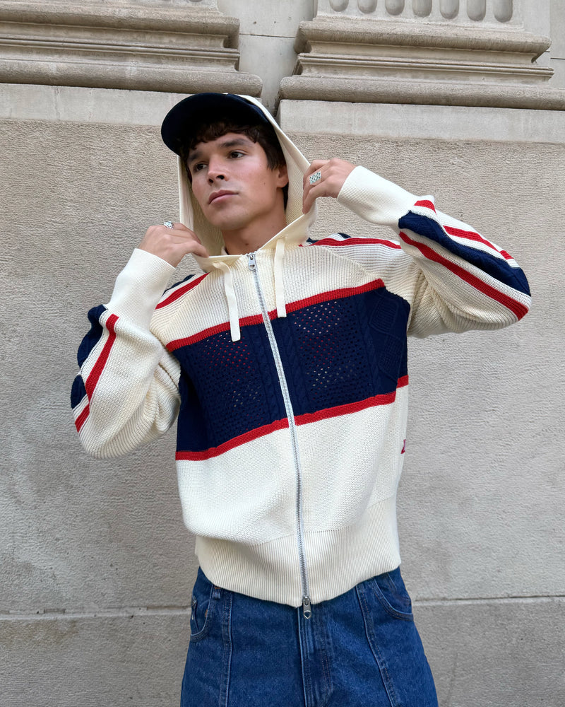 Monk Knit Zip-Up Hoodie Off-White