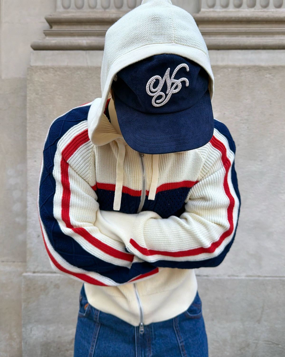 Monk Knit Zip-Up Hoodie Off-White