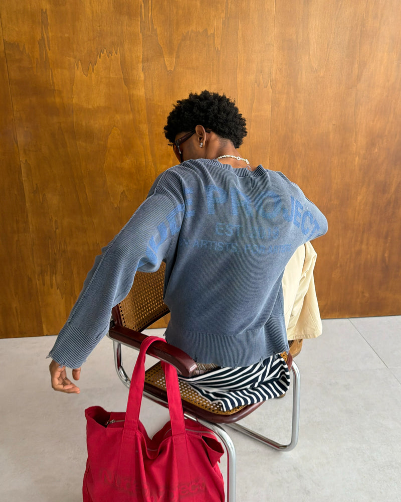 Perfect Cropped Knit Sweater Washed Blue