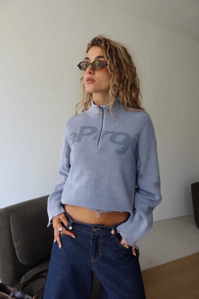 Beast Quarter-Zip Knit Blue Grey