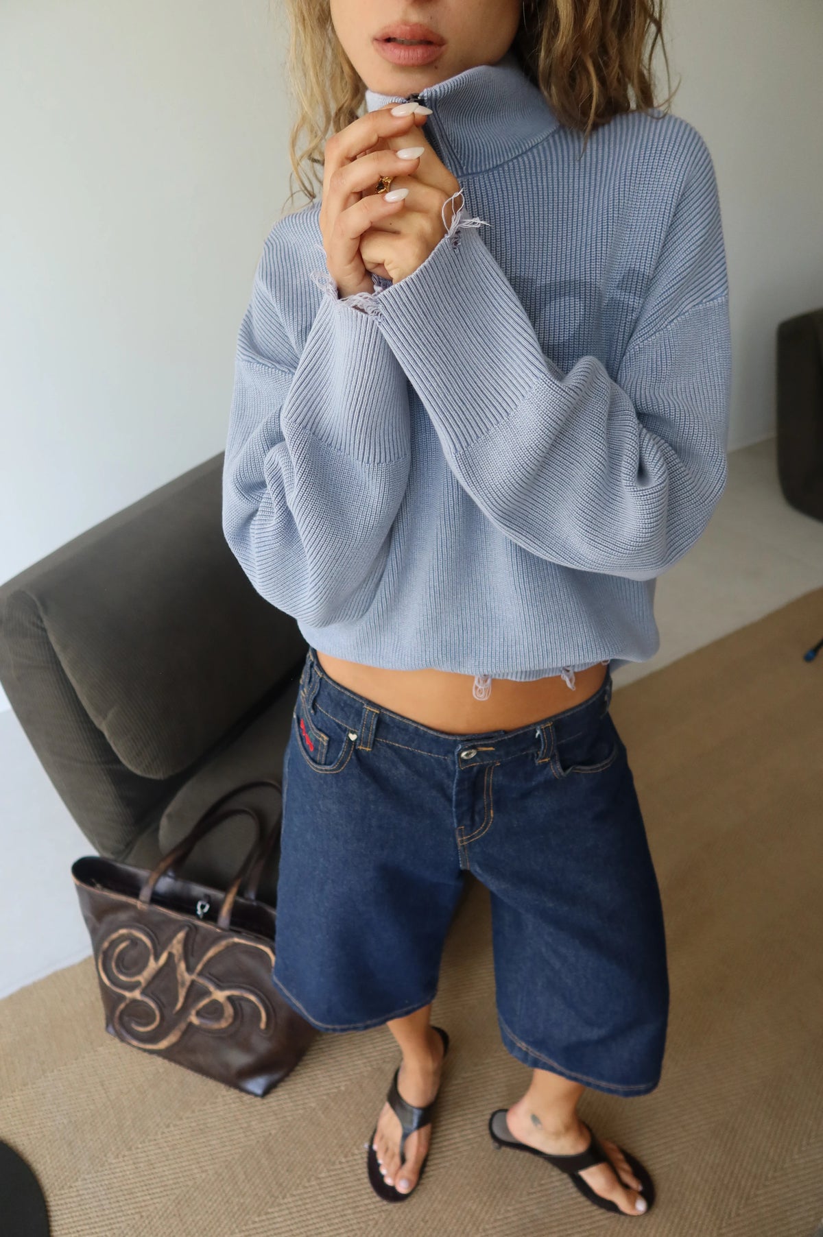 Beast Quarter-Zip Knit Blue Grey