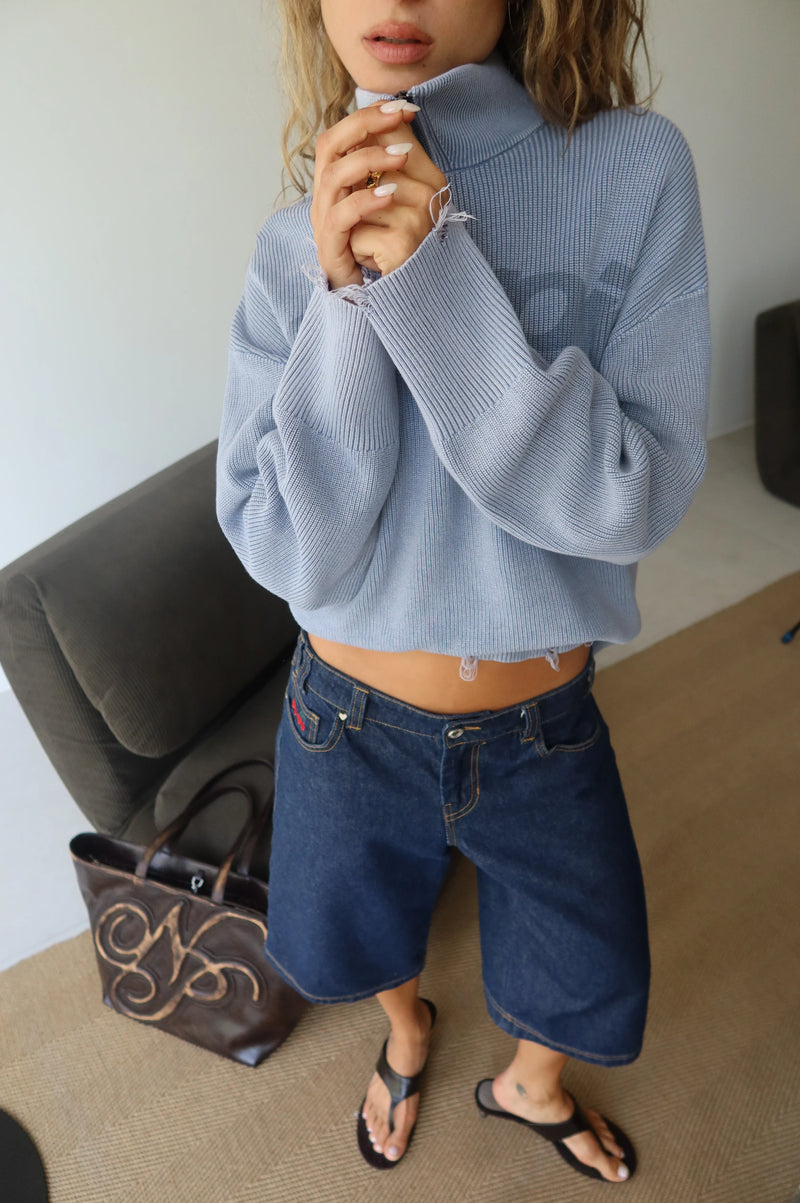 Beast Quarter-Zip Knit Blue Grey