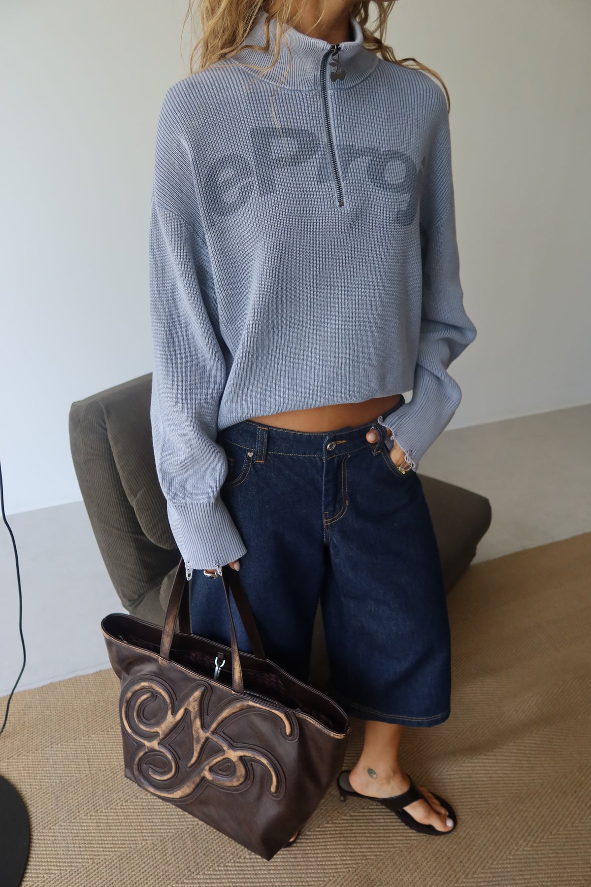 Beast Quarter-Zip Knit Blue Grey