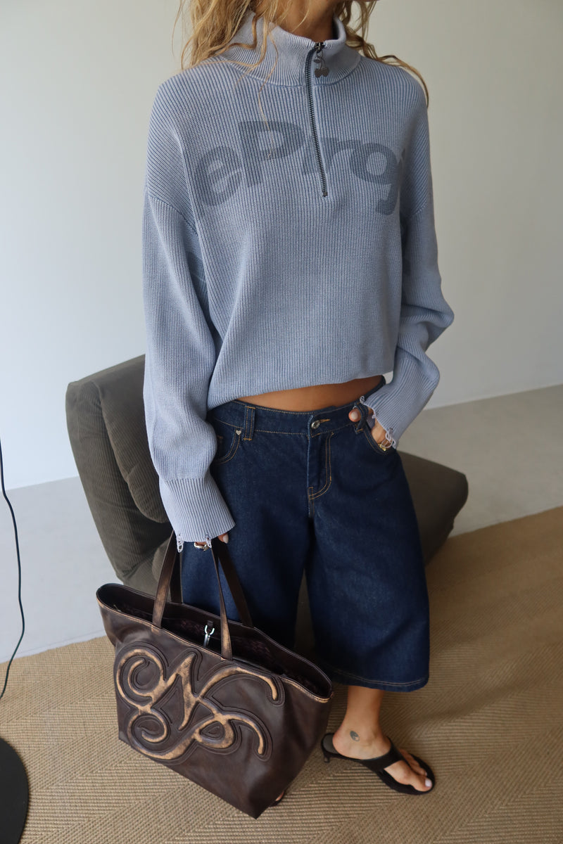 Beast Quarter-Zip Knit Blue Grey