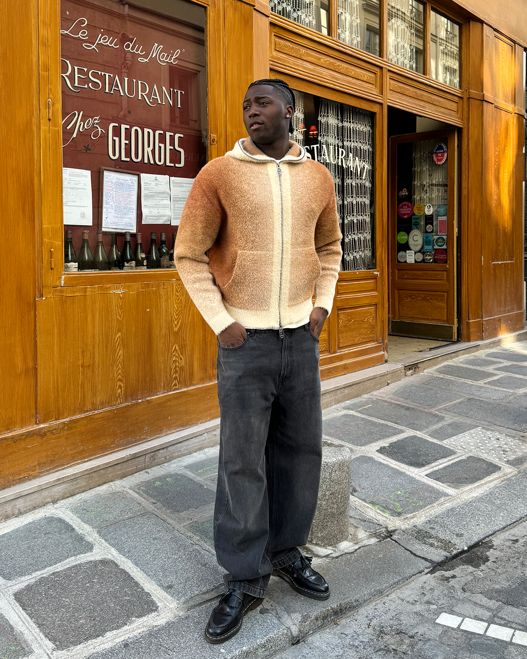 Gradient Knit Zip-Up Hoodie Brown