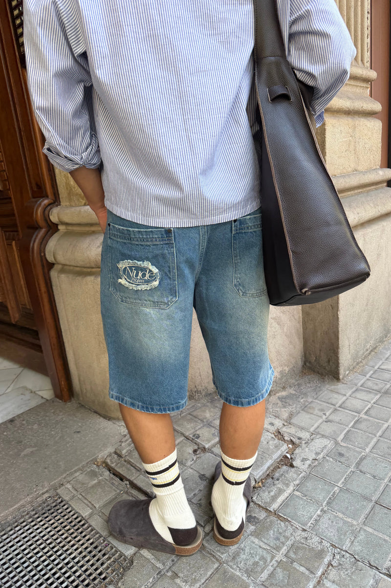 Straight Denim Shorts Medium Blue