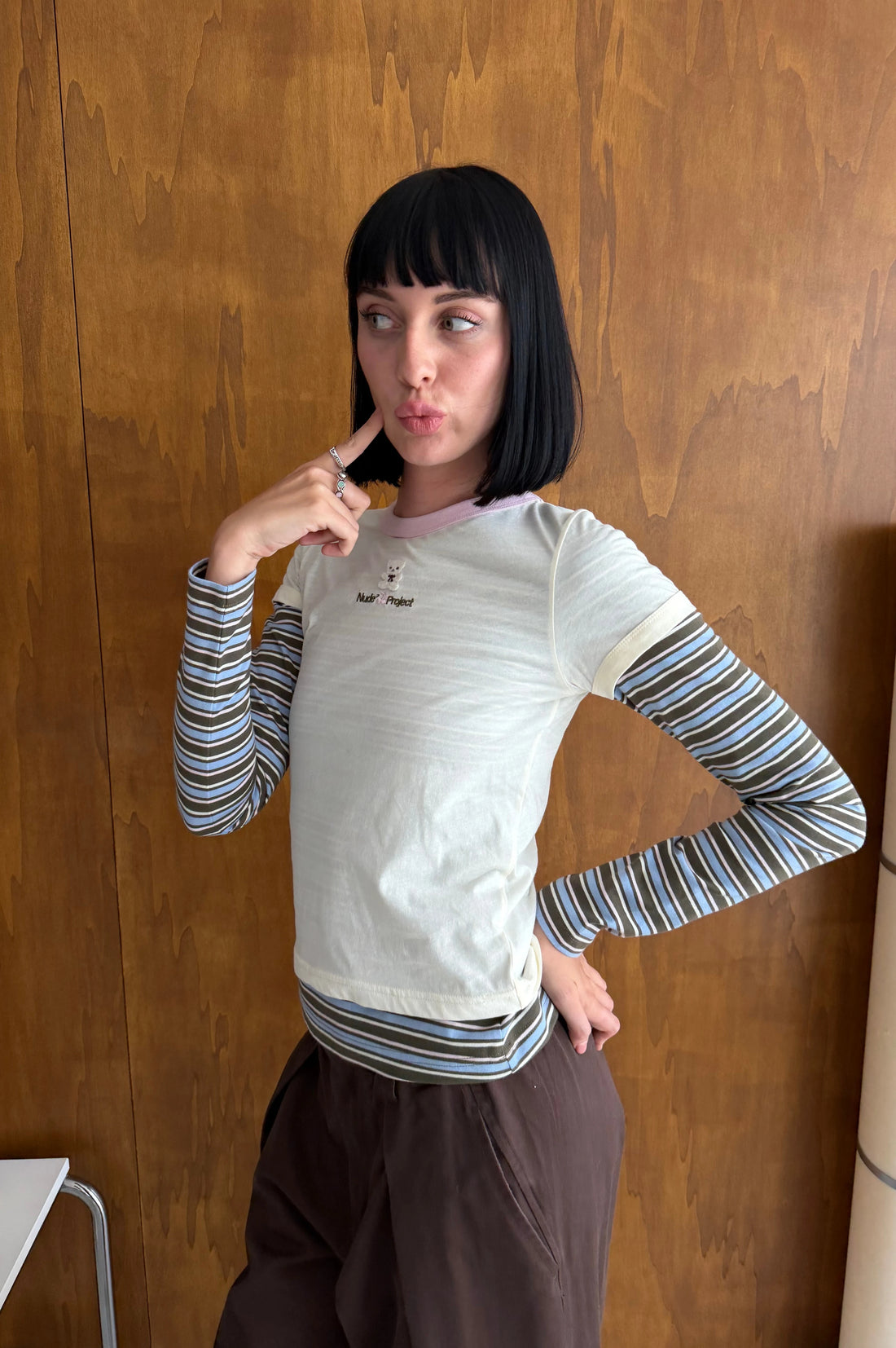 Striped Double Layer Long-Sleeve Tee