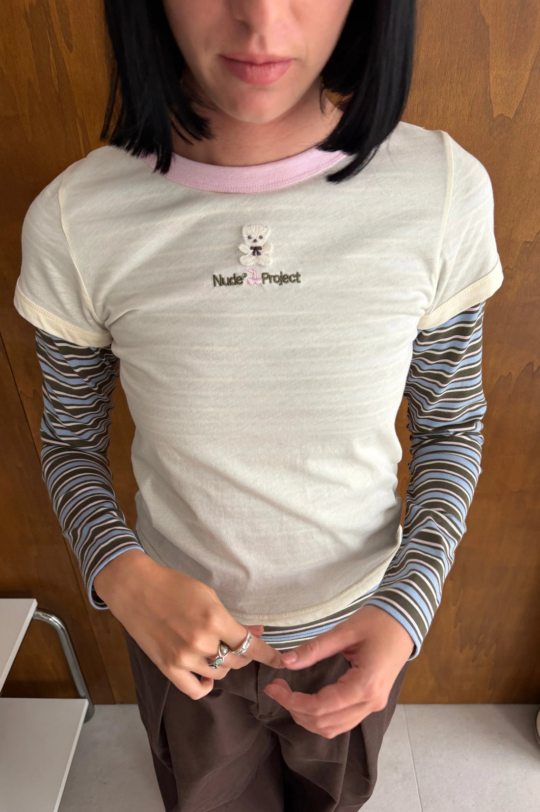 Striped Double Layer Long-Sleeve Tee