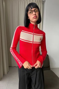 Katana Zip-Up Knit Cardigan Red