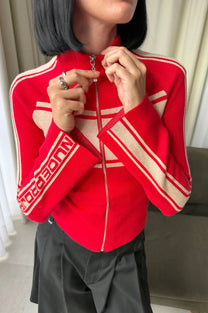 Katana Zip-Up Knit Cardigan Red