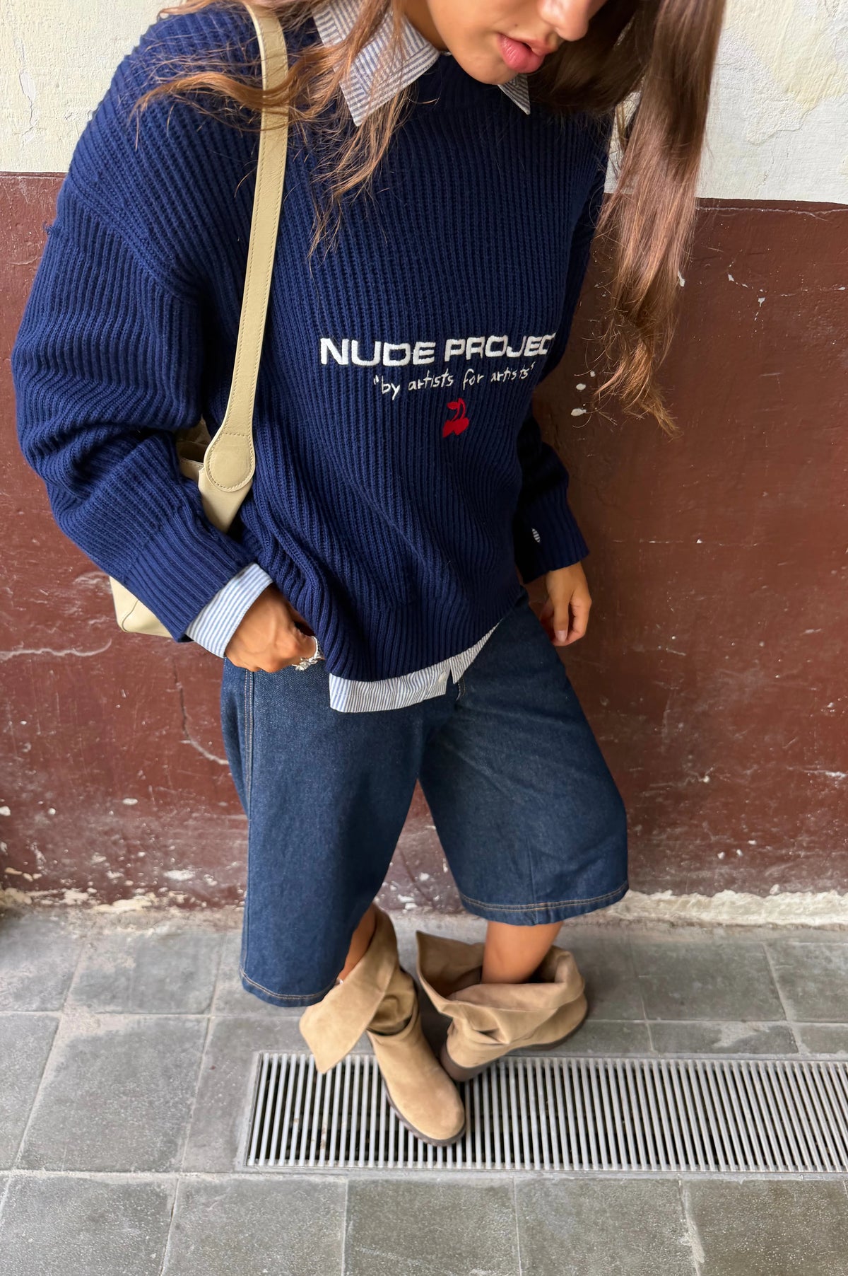 Wavy Knit Sweater Navy