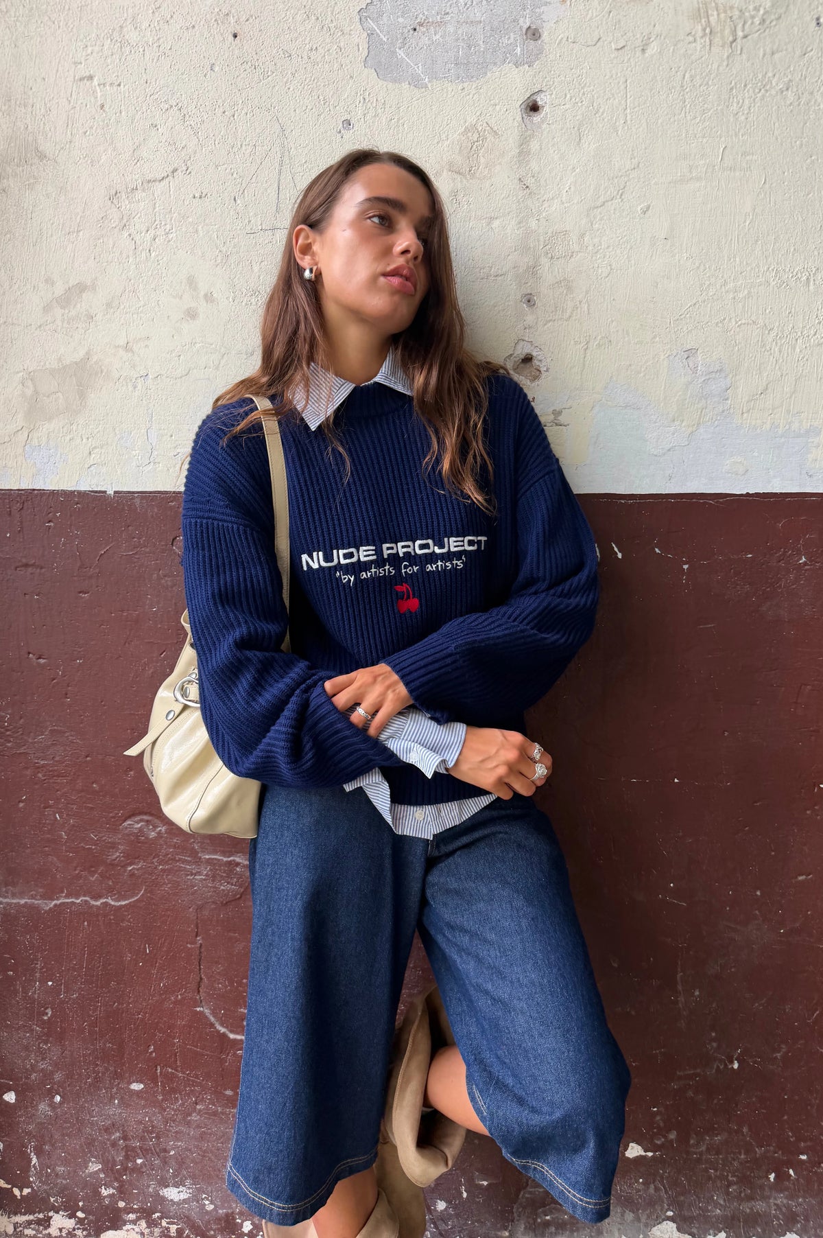 Wavy Knit Sweater Navy