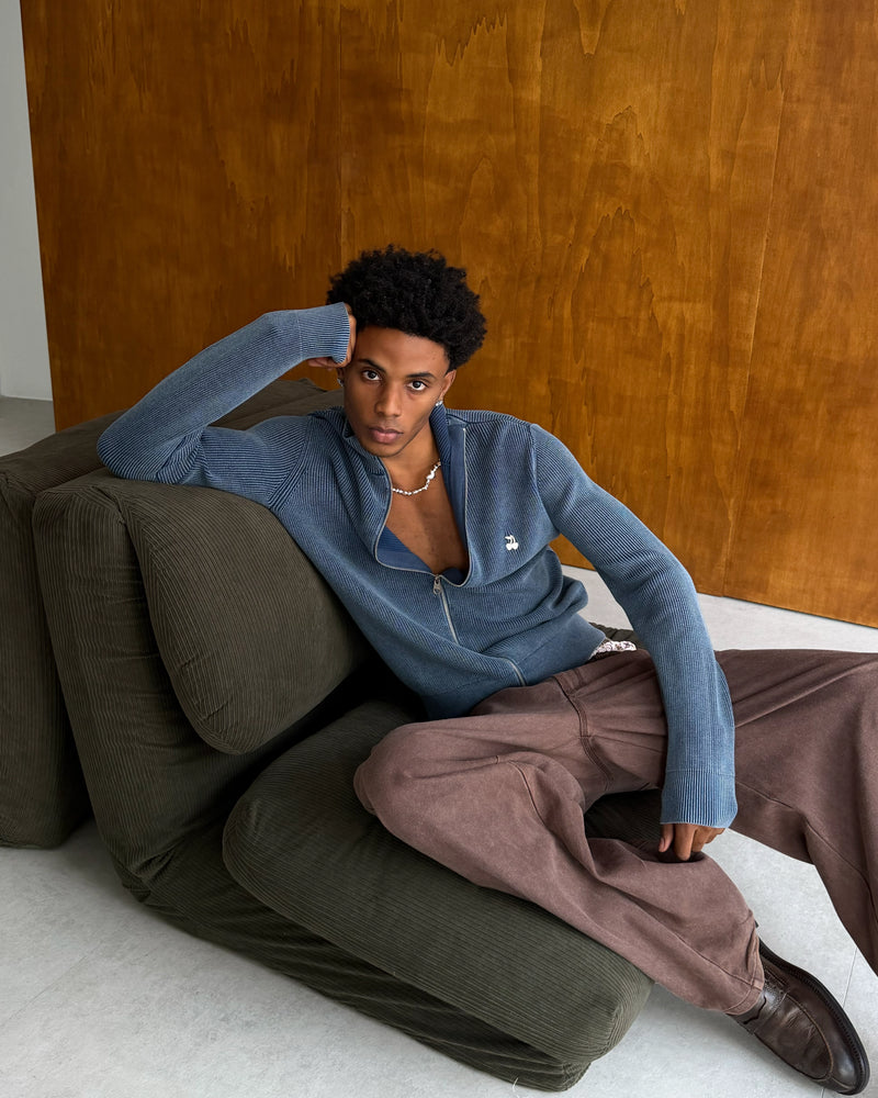 Shady Knit Zip-Up Cardigan Petrol Blue