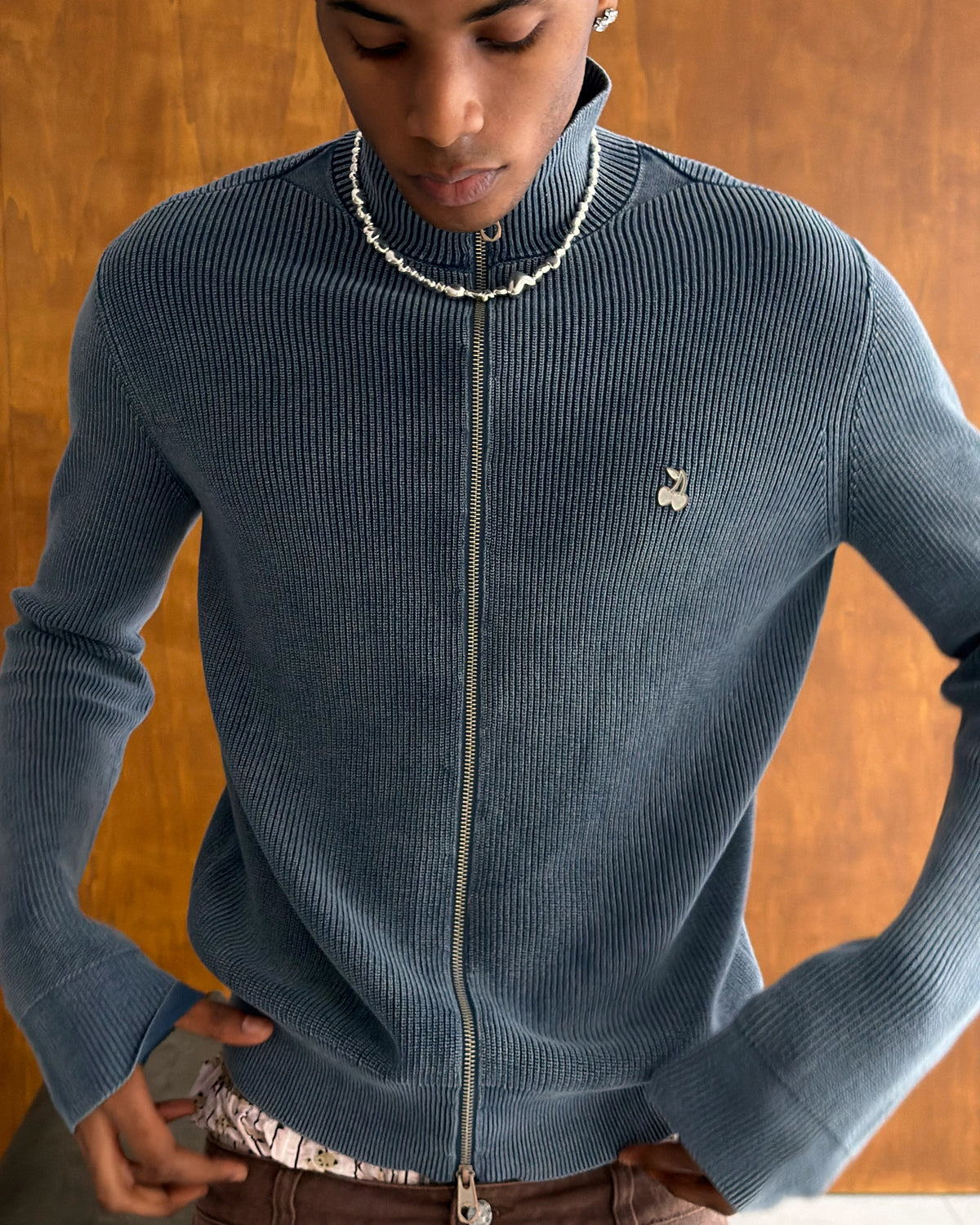 Shady Knit Zip-Up Cardigan Petrol Blue