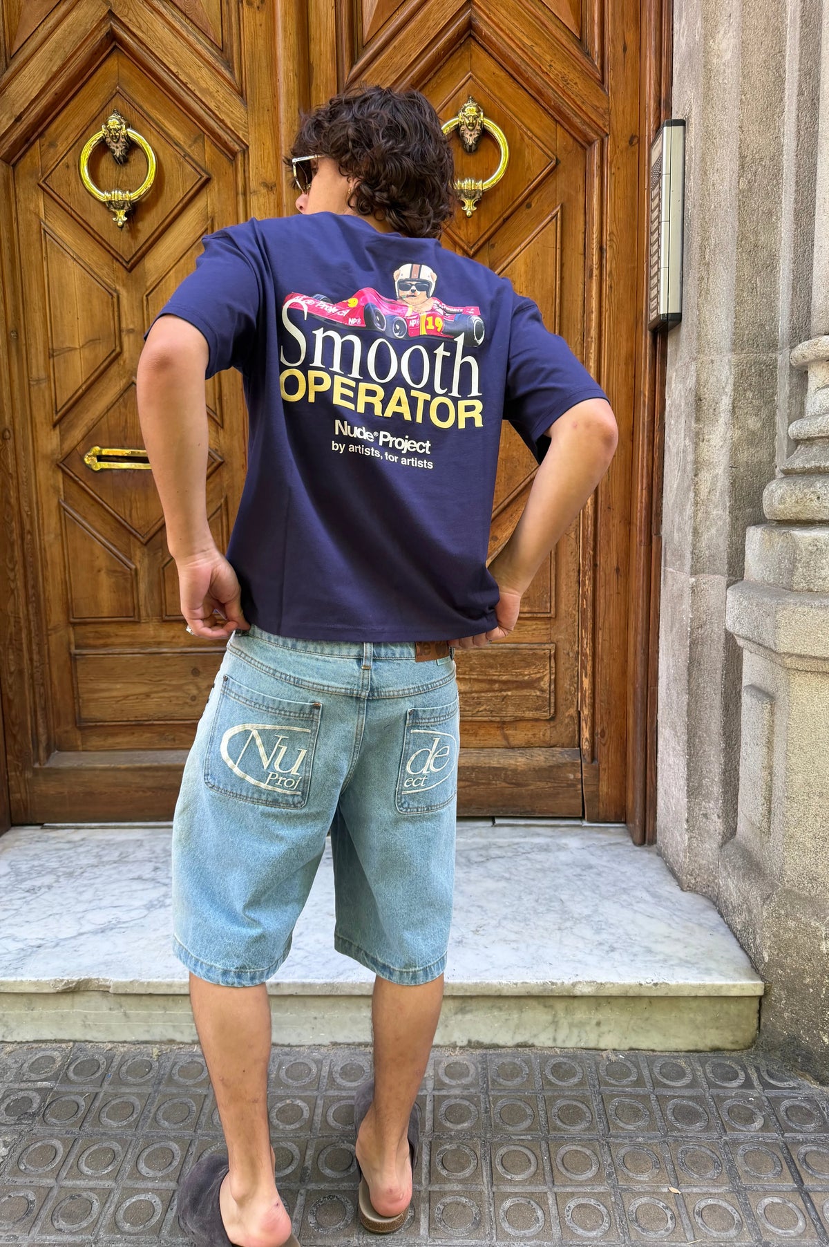 Faded Straight Denim Shorts